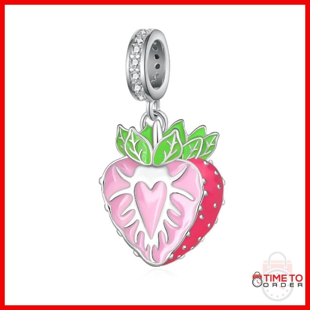925 Sterling Silver Strawberry Charm for Bracelets, 16x13mm, Hypoallergenic